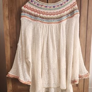 Free People Aztec Bohemian Hippie Knit Blouse